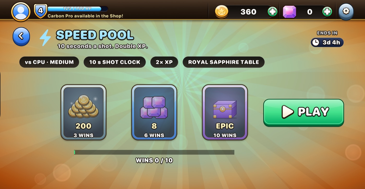 The Speed Pool event lobby with its reward track